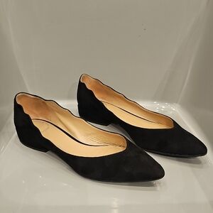 CHLOE Black Suede Classic Scalloped Flats Sz EU 39